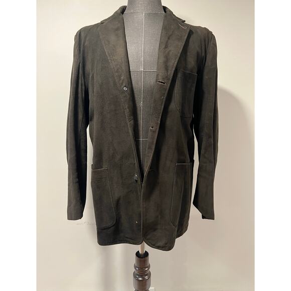 Vintage Men's Suede Leather Short Trench Coat Button Down Dark Brown Medium JL - Picture 1 of 14